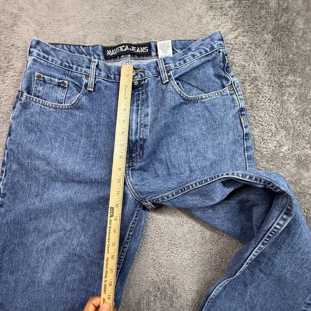 Y2K Nautica Jeans Mens 34 Baggy Cropped Distressed Blue Denim 100% Cotton